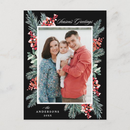 ホリーとエヴァグリーンブラックシーズンの挨拶の写真 シーズンポストカード (正面)