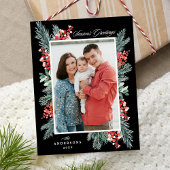 ホリーとエヴァグリーンブラックシーズンの挨拶の写真 シーズンポストカード