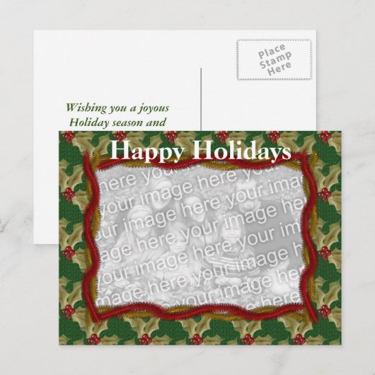 ホリーとガーランドのクリスマスホリデーポストカード シーズンポストカード (正面/裏面)