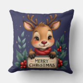 ホリーとサインが入ったかわいいクリスマストナカイ クッション (正面)