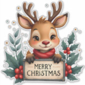 ホリーとサインが入ったかわいいクリスマストナカイ シール (正面)