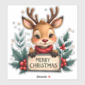 ホリーとサインが入ったかわいいクリスマストナカイ シール (シート)