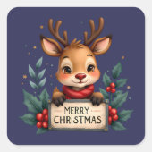 ホリーとサインが入ったかわいいクリスマストナカイ スクエアシール (正面)