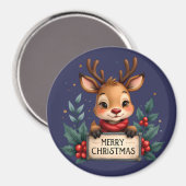 ホリーとサインが入ったかわいいクリスマストナカイ マグネット (正面/裏面)