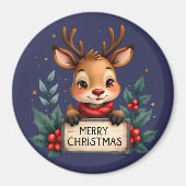 ホリーとサインが入ったかわいいクリスマストナカイ マグネット (正面)