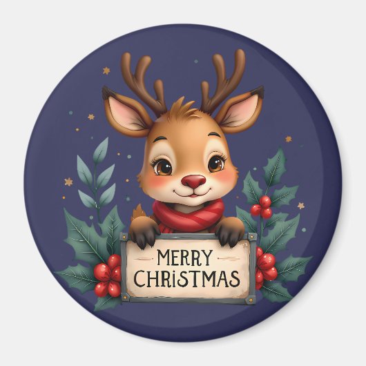 ホリーとサインが入ったかわいいクリスマストナカイ マグネット (正面)