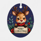 ホリーとサインが入ったかわいいクリスマストナカイ メタルオーナメント (正面)