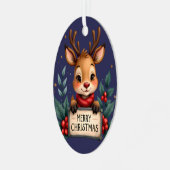 ホリーとサインが入ったかわいいクリスマストナカイ メタルオーナメント (正面左)