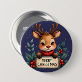 ホリーとサインが入ったかわいいクリスマストナカイ 缶バッジ (正面&裏面)