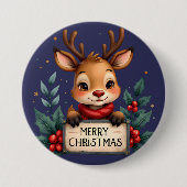 ホリーとサインが入ったかわいいクリスマストナカイ 缶バッジ (正面)