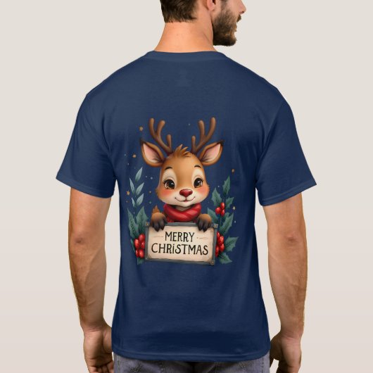 ホリーとサインが入ったかわいいクリスマストナカイ Tシャツ (裏面)