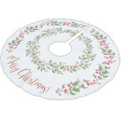 ホリーとツタ、赤、緑、白、メリークリスマス。 ブラッシュドポリエステルツリースカート (アングル)