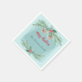 ホリーとトウヒの枝を持つクリスマスリース。 スタンダードカクテルナプキン (角)