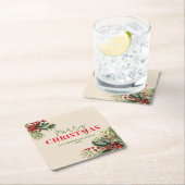 ホリーとパインのベージュクリスマスパーティー スクエアペーパーコースター (インサイチュ)