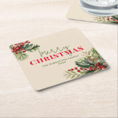ホリーとパインのベージュクリスマスパーティー スクエアペーパーコースター (アングル)
