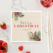 ホリーとパインのベージュクリスマスパーティー スタンダードランチョンナプキン (インサイチュ)