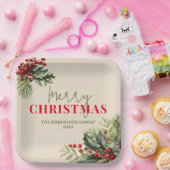 ホリーとパインのベージュクリスマスパーティー ペーパープレート (パーティー)