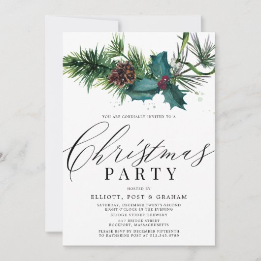 ホリーとパインの企業のクリスマスパーティー 招待状 (正面)