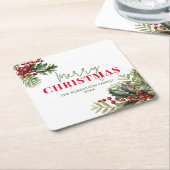 ホリーとパインの白いクリスマスパーティー スクエアペーパーコースター (アングル)