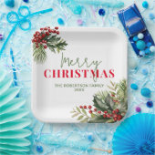 ホリーとパインの白いクリスマスパーティー ペーパープレート (パーティー)