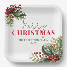 ホリーとパインの白いクリスマスパーティー ペーパープレート