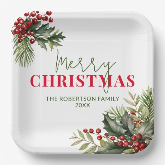 ホリーとパインの白いクリスマスパーティー ペーパープレート (正面)