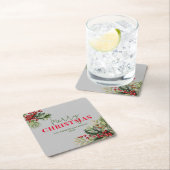 ホリーとパインオングレークリスマスパーティー スクエアペーパーコースター (インサイチュ)