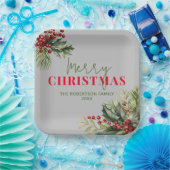 ホリーとパインオングレークリスマスパーティー ペーパープレート (パーティー)