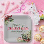 ホリーとパインオングレークリスマスパーティー ペーパープレート (パーティー)
