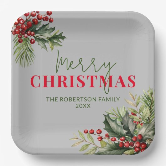 ホリーとパインオングレークリスマスパーティー ペーパープレート (正面)