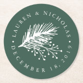 ホリーとパインパーソナライズされた結婚ズ ラウンドペーパーコースター (正面)