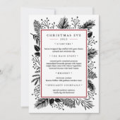 ホリーとパイン |クリスマスカスタムイブのディナーメニュー 招待状 (正面)