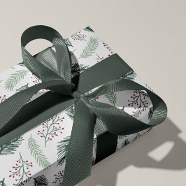 ホリーとパイン |クリスマス・ホリデー・パターン ラッピングペーパー