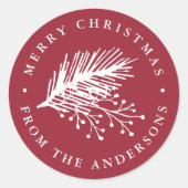 ホリーとパイン |メリーパーソナライズされたクリスマス ラウンドシール (正面)