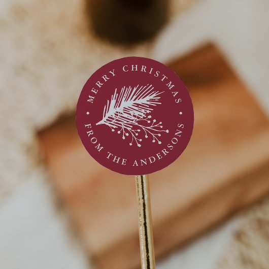 ホリーとパイン |メリーパーソナライズされたクリスマス ラウンドシール