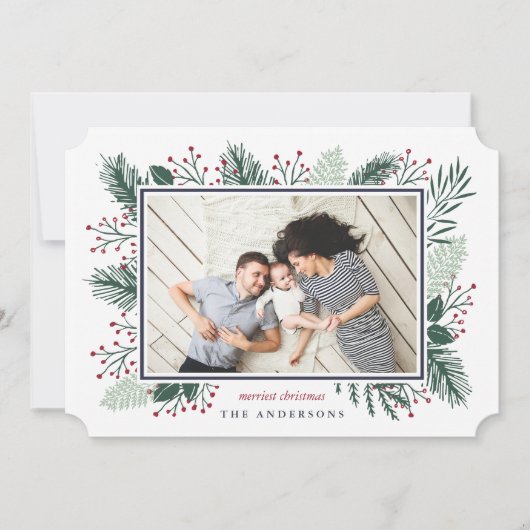 ホリーとパイン | 水平の休日の写真 シーズンカード (正面)