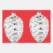 ホリーとピネコーンレッドラッピング紙 ラッピングペーパーシート (正面2)