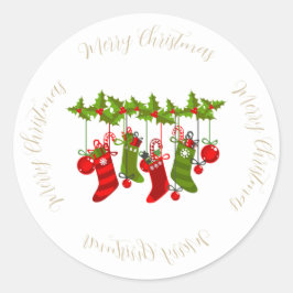 ホリーとベリーとクリスマスストッキング ラウンドシール