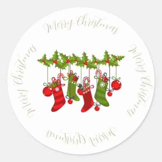 ホリーとベリーとクリスマスストッキング ラウンドシール (正面)