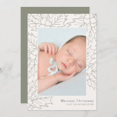 ホリーとベリーのクリームとセージ写真のクリスマス シーズンカード (正面/裏面)