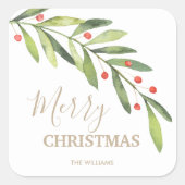 ホリーとベリーのホリデー クリスマス スクエアシール (正面)