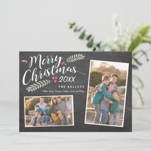ホリーとベリーのメリークリスマス2枚の写真 シーズンカード (スタンド正面)
