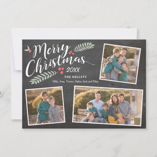ホリーとベリーのメリークリスマス3枚の写真 シーズンカード (正面)