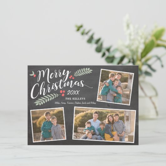 ホリーとベリーのメリークリスマス3枚の写真 シーズンカード (スタンド正面)