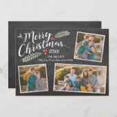 ホリーとベリーのメリークリスマス3枚の写真 シーズンカード (正面/裏面)