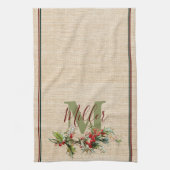 ホリーとベリーのリネンのパーソナライズされた外観 キッチンタオル (縦)