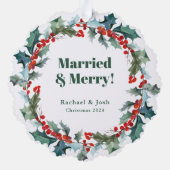 ホリーとベリーのリース結婚したと写メリー真 オーナメントカード (裏面)