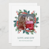 ホリーとベリーの休日の写真グリーティングカード シーズンカード (正面/裏面)