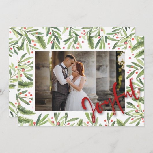 ホリーとベリーの喜びのクリスマスフォト シーズンカード (正面/裏面)