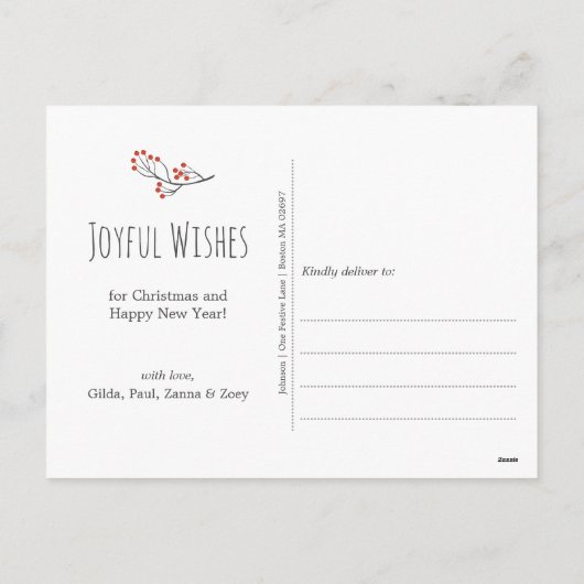 ホリーとベリーの喜びの願いクリスマスの写真 シーズンポストカード (裏面)